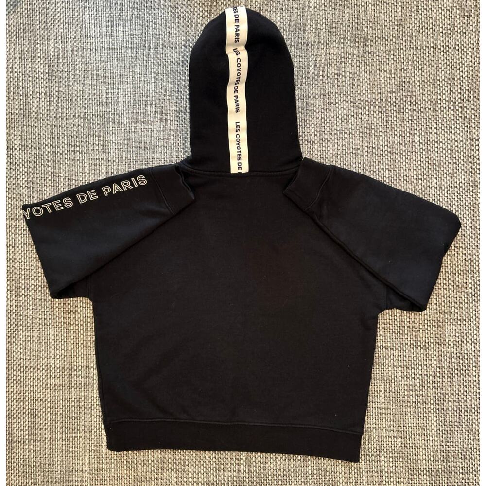 LES COYOTES DE PARIS Girls Black Cropped Hooded Hoodie Sweatshirt Sweater sz 12 - Picture 3 of 8